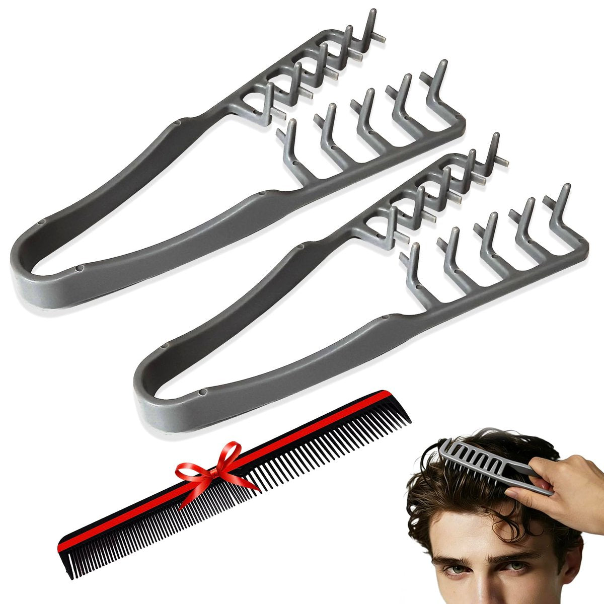 ELIDENZ Texture Comb for Men - 2 Pack + Gift | Natural Texturizing Styling Comb for Fluffy Hairstyles Daily Grooming - görsel 1