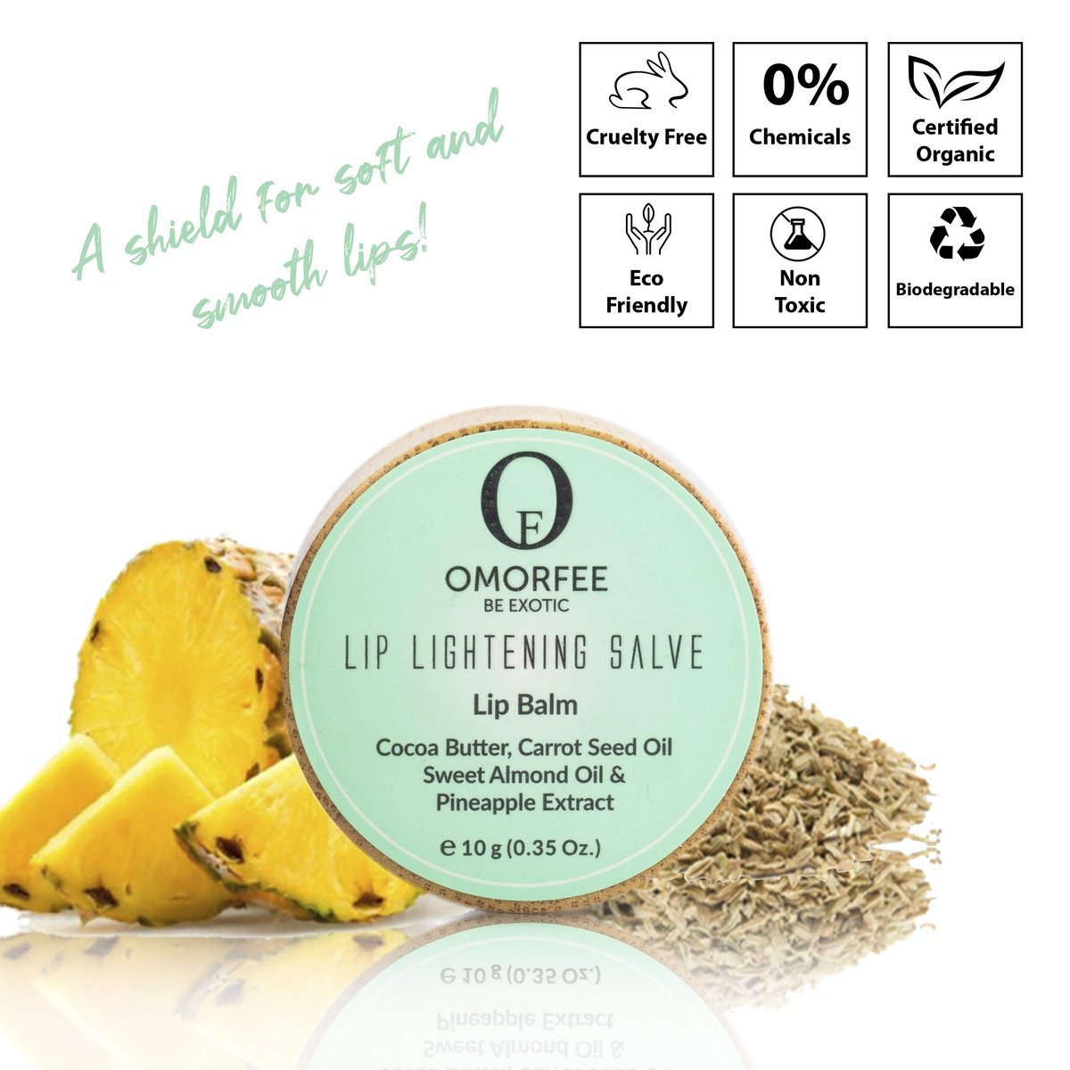 Omorfee Lip Lightening Salve - Natural Lip Balm for Dark Lips with SPF Protection, Cocoa Butter, Carrot Seed Oil & Pineapple Extract (0.35 oz) Avelisse