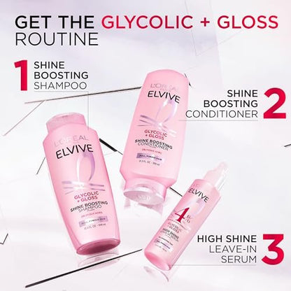 L'Oreal Paris Elvive Glycolic + Gloss Shine Boosting Shampoo and Conditioner Set, Cleanses and Smooths Dull, Porous Hair into High-Shine, Glossy Hair, 13.5 Fl Oz Each Avelisse