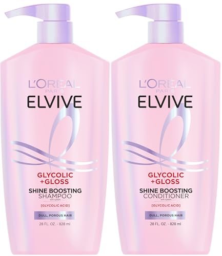 L'Oreal Paris Elvive Glycolic + Gloss Shine Boosting Shampoo and Conditioner Set, Cleanses and Smooths Dull, Porous Hair into High-Shine, Glossy Hair, 13.5 Fl Oz Each Avelisse