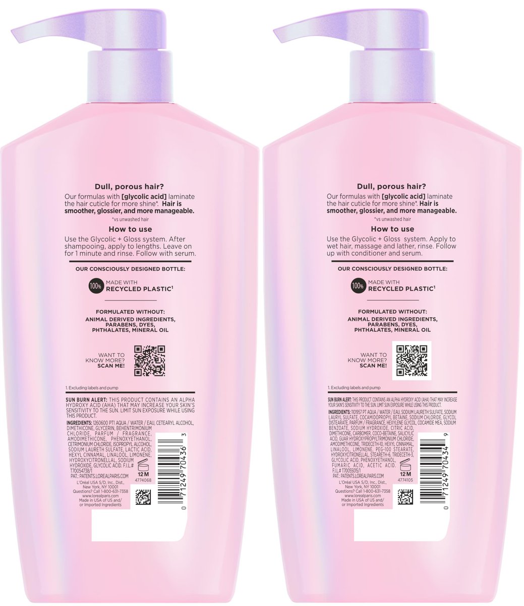 L'Oreal Paris Elvive Glycolic + Gloss Shine Boosting Shampoo and Conditioner Set, Cleanses and Smooths Dull, Porous Hair into High-Shine, Glossy Hair, 13.5 Fl Oz Each Avelisse