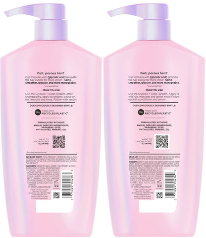 L'Oreal Paris Elvive Glycolic + Gloss Shine Boosting Shampoo and Conditioner Set, Cleanses and Smooths Dull, Porous Hair into High-Shine, Glossy Hair, 13.5 Fl Oz Each Avelisse