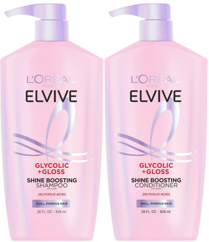L'Oreal Paris Elvive Glycolic + Gloss Shine Boosting Shampoo and Conditioner Set, Cleanses and Smooths Dull, Porous Hair into High-Shine, Glossy Hair, 13.5 Fl Oz Each Avelisse