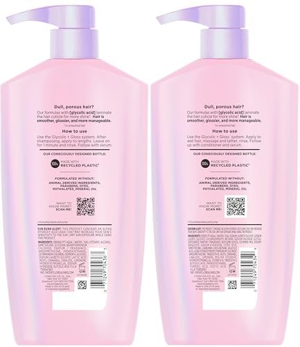 L'Oreal Paris Elvive Glycolic + Gloss Shine Boosting Shampoo and Conditioner Set, Cleanses and Smooths Dull, Porous Hair into High-Shine, Glossy Hair, 13.5 Fl Oz Each Avelisse