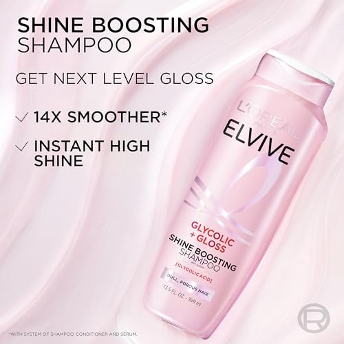 L'Oreal Paris Elvive Glycolic + Gloss Shine Boosting Shampoo and Conditioner Set, Cleanses and Smooths Dull, Porous Hair into High-Shine, Glossy Hair, 13.5 Fl Oz Each Avelisse