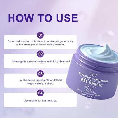 OLV Overnight Toning Whip – Body Firming Cream for Women, Anti-Wrinkle Moisturizer, Smooth & Tight Skin, 3.38 oz Avelisse