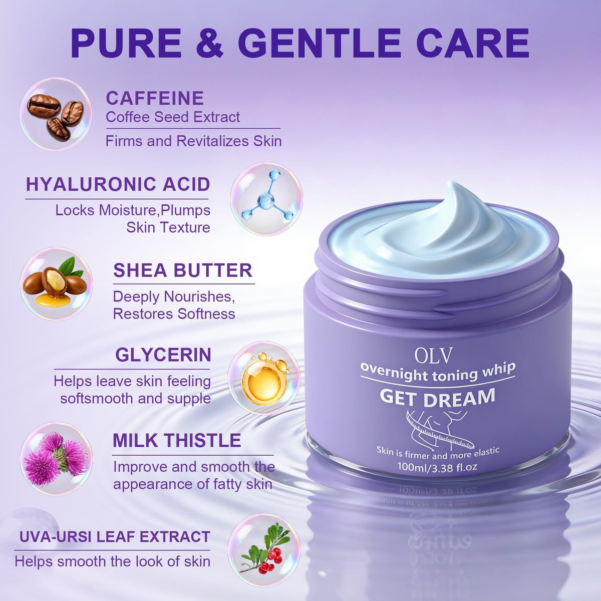 OLV Overnight Toning Whip – Body Firming Cream for Women, Anti-Wrinkle Moisturizer, Smooth & Tight Skin, 3.38 oz Avelisse