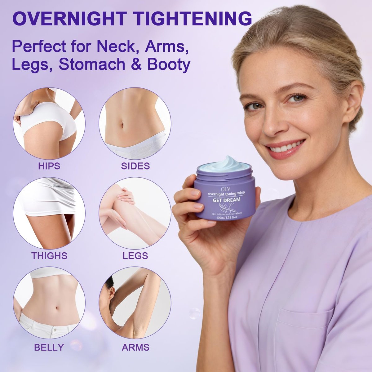 OLV Overnight Toning Whip – Body Firming Cream for Women, Anti-Wrinkle Moisturizer, Smooth & Tight Skin, 3.38 oz Avelisse