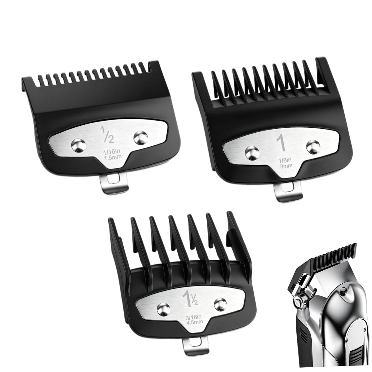 Vetmor 3-Piece Clipper Guard Set - Black Professional Clipper Guards Compatible with Wahl Most Clippers (1.5mm/3mm/4.5mm) Avelisse