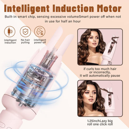 Auto Hair Curler with 3 Temperature Settings - Automatic Rotating Curling Iron for Long Hair, Anti-Scald & Anti-Tangle, Pastel Pink Avelisse