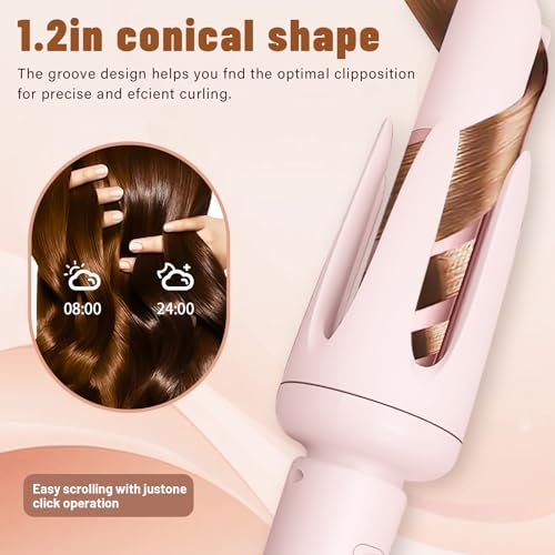 Auto Hair Curler with 3 Temperature Settings - Automatic Rotating Curling Iron for Long Hair, Anti-Scald & Anti-Tangle, Pastel Pink Avelisse