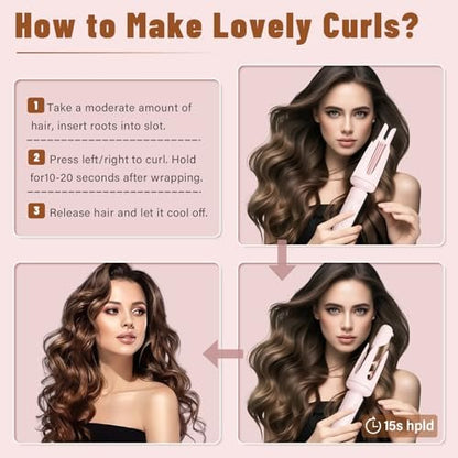 Auto Hair Curler with 3 Temperature Settings - Automatic Rotating Curling Iron for Long Hair, Anti-Scald & Anti-Tangle, Pastel Pink Avelisse
