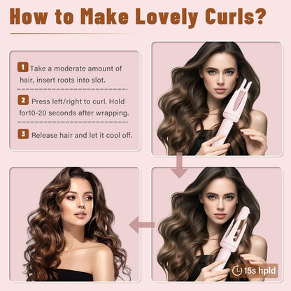 Auto Hair Curler with 3 Temperature Settings - Automatic Rotating Curling Iron for Long Hair, Anti-Scald & Anti-Tangle, Pastel Pink Avelisse