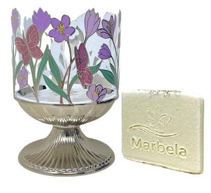 Bath & Body Works Butterfly 3-Wick Candle Holder with Natural Oats Sample Soap - Silver