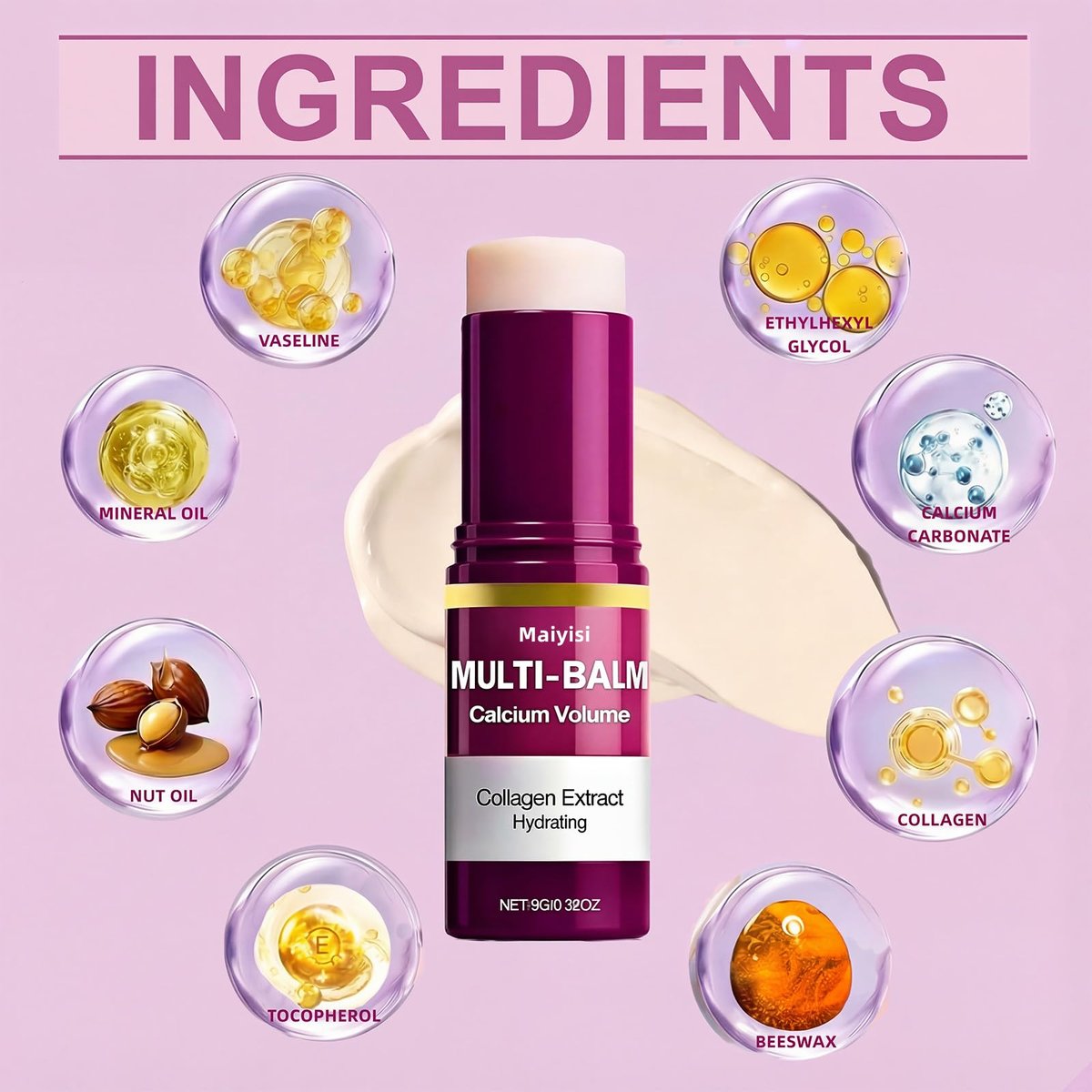 Maiyisi Calcium Volume Multi Balm Stick - Anti-Wrinkle & Hydrating Collagen Treatment for Face, Eyes, Lips & Neck, Firming, Smoothing & Nourishing Balm (B1) Avelisse