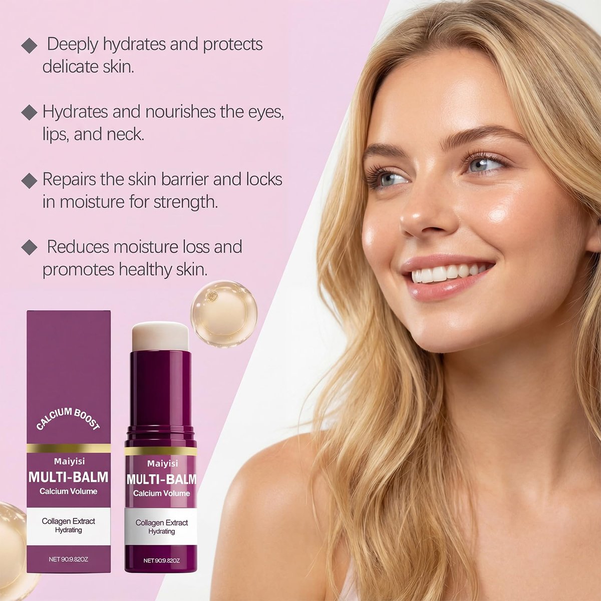Maiyisi Calcium Volume Multi Balm Stick - Anti-Wrinkle & Hydrating Collagen Treatment for Face, Eyes, Lips & Neck, Firming, Smoothing & Nourishing Balm (B1) Avelisse