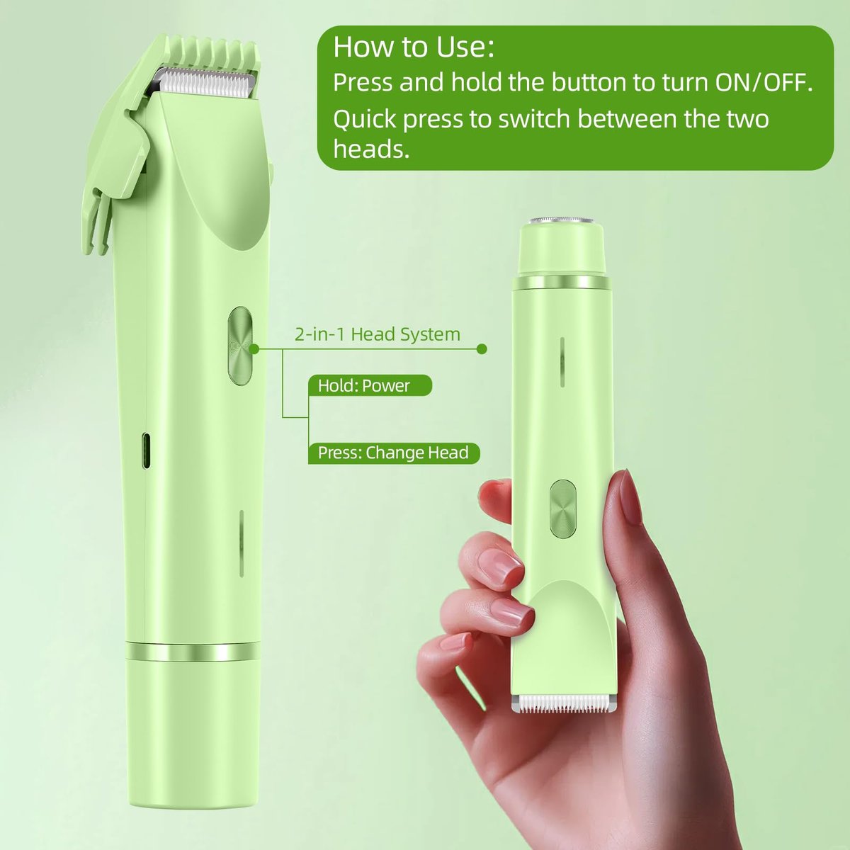 EcoVibe Bikini Trimmer Electric Razor for Women’s Sensitive Skin, IPX67 Waterproof Pubic Hair Trimmer, USB-C Rechargeable Cordless Body Shaver for Bikini Line & Underarms - görsel 11