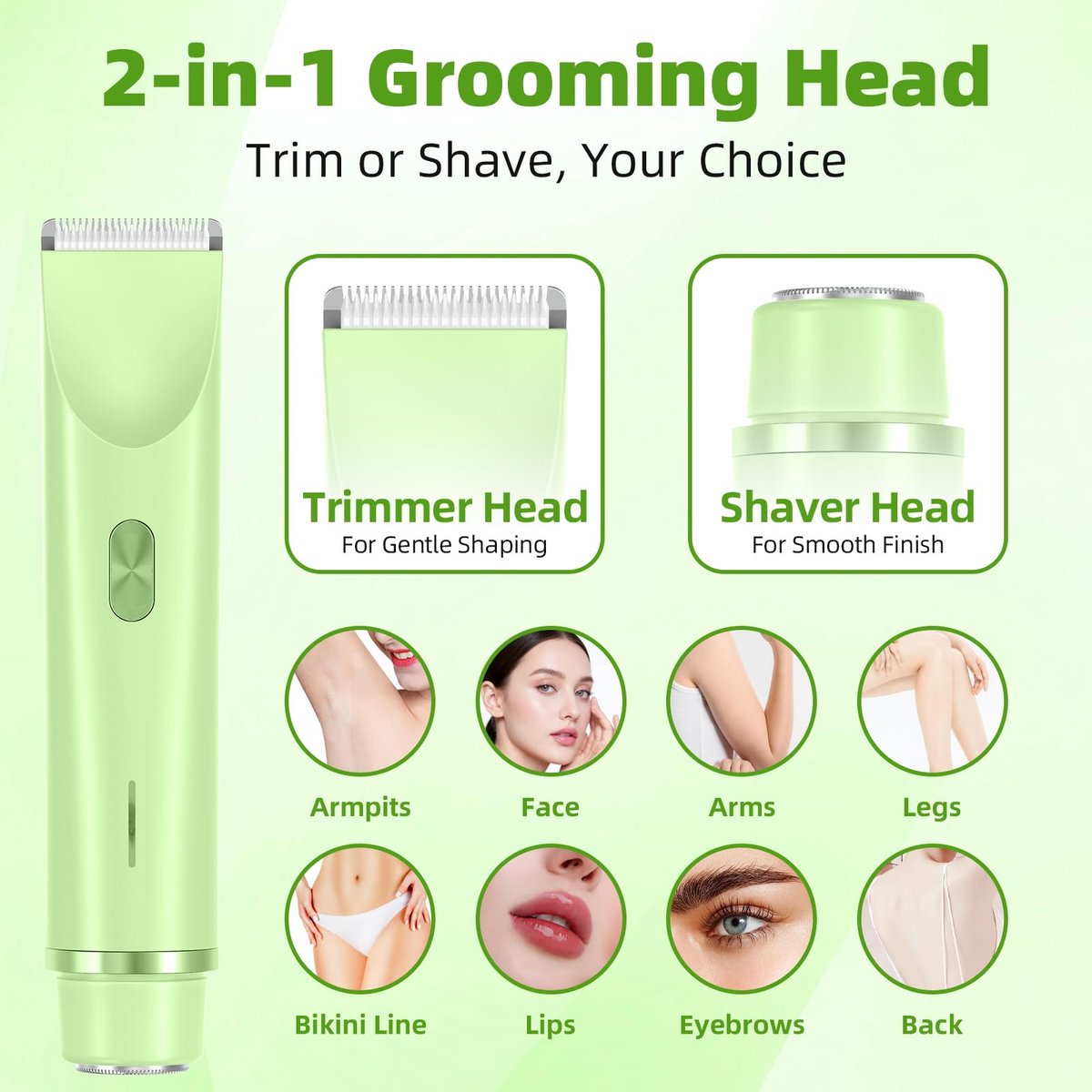 EcoVibe Bikini Trimmer Electric Razor for Women’s Sensitive Skin, IPX67 Waterproof Pubic Hair Trimmer, USB-C Rechargeable Cordless Body Shaver for Bikini Line & Underarms - görsel 3