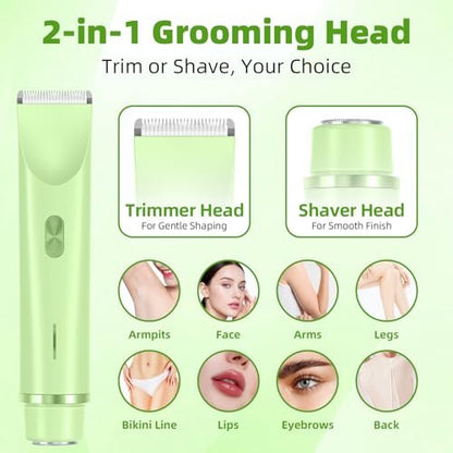 EcoVibe Bikini Trimmer Electric Razor for Women’s Sensitive Skin, IPX67 Waterproof Pubic Hair Trimmer, USB-C Rechargeable Cordless Body Shaver for Bikini Line & Underarms