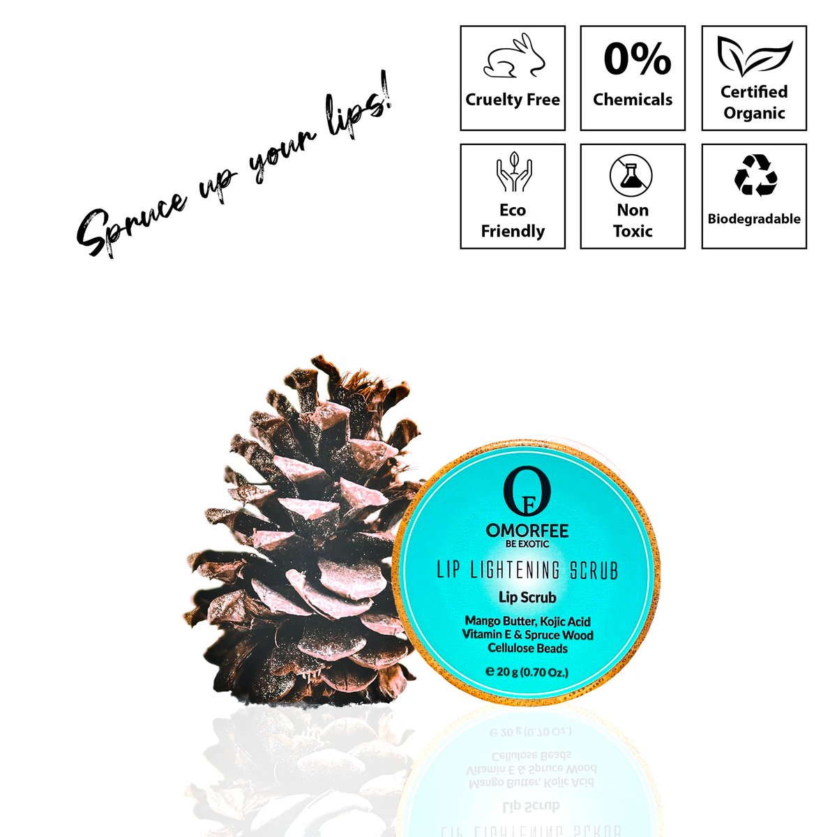 Omorfee Lip Lightening Scrub - Vegan Exfoliating & Moisturizing Treatment with Vitamin E & Natural Beads for Dull, Dry, Dark or Discolored Lips (0.7 oz) Avelisse