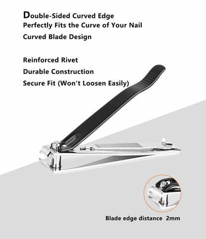 GYQUL Large Stainless Steel Nail Clipper with Built-in Metal File - 2 Pack, Sharp & Sturdy Blade for Fingernails and Toenails