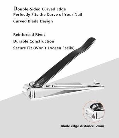 GYQUL Large Stainless Steel Nail Clipper with Built-in Metal File - 2 Pack, Sharp & Sturdy Blade for Fingernails and Toenails