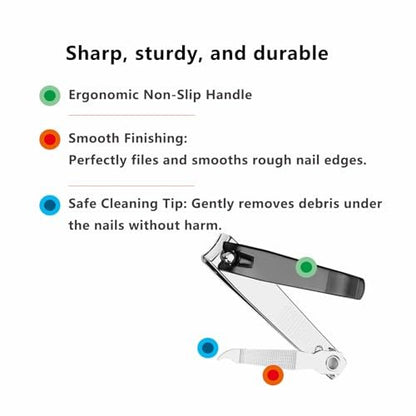 GYQUL Large Stainless Steel Nail Clipper with Built-in Metal File - 2 Pack, Sharp & Sturdy Blade for Fingernails and Toenails