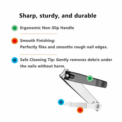 GYQUL Large Stainless Steel Nail Clipper with Built-in Metal File - 2 Pack, Sharp & Sturdy Blade for Fingernails and Toenails