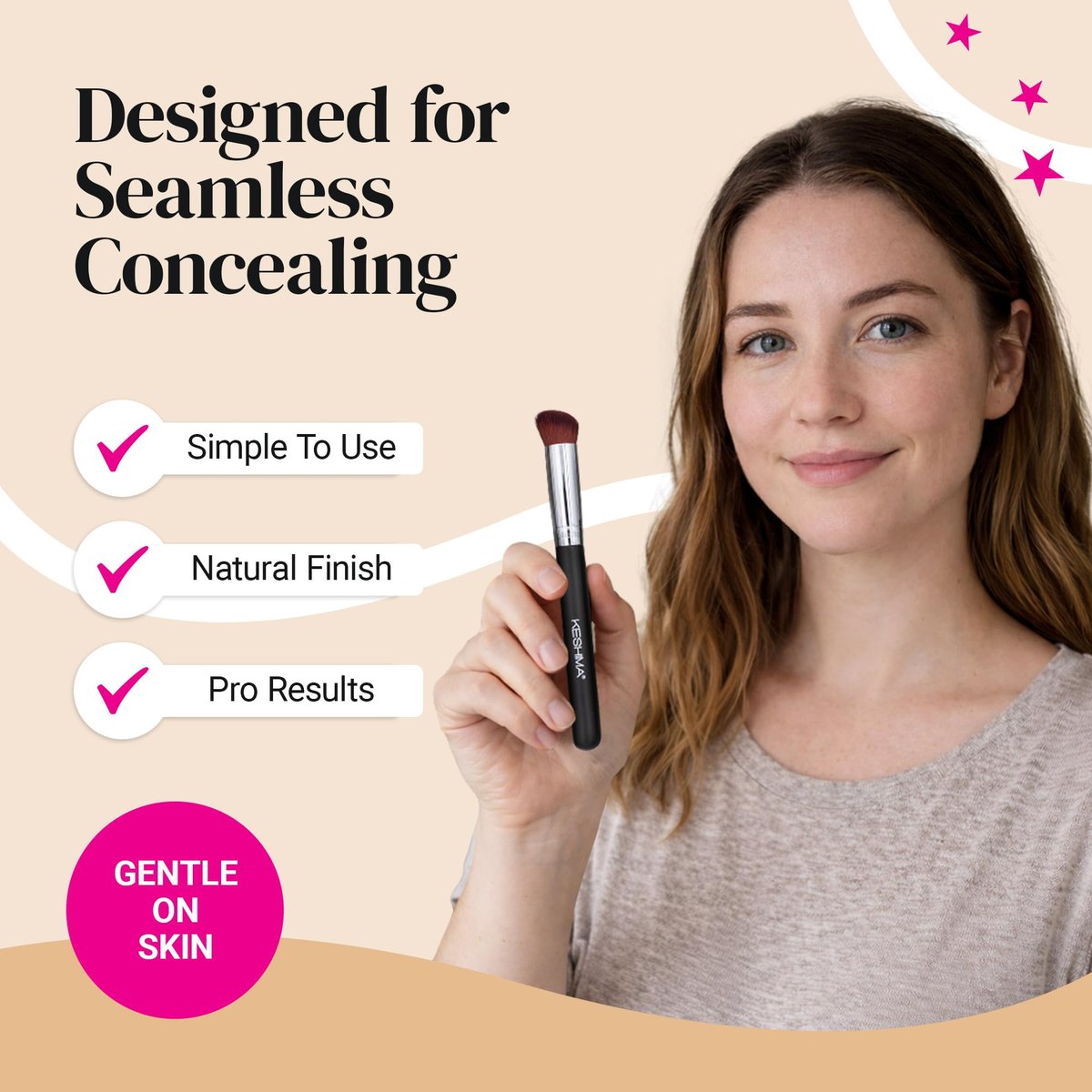 Keshima Angled Concealer Brush - Seamless Under-Eye Concealing, Contouring & Setting for Liquid, Cream & Powder Makeup - görsel 5