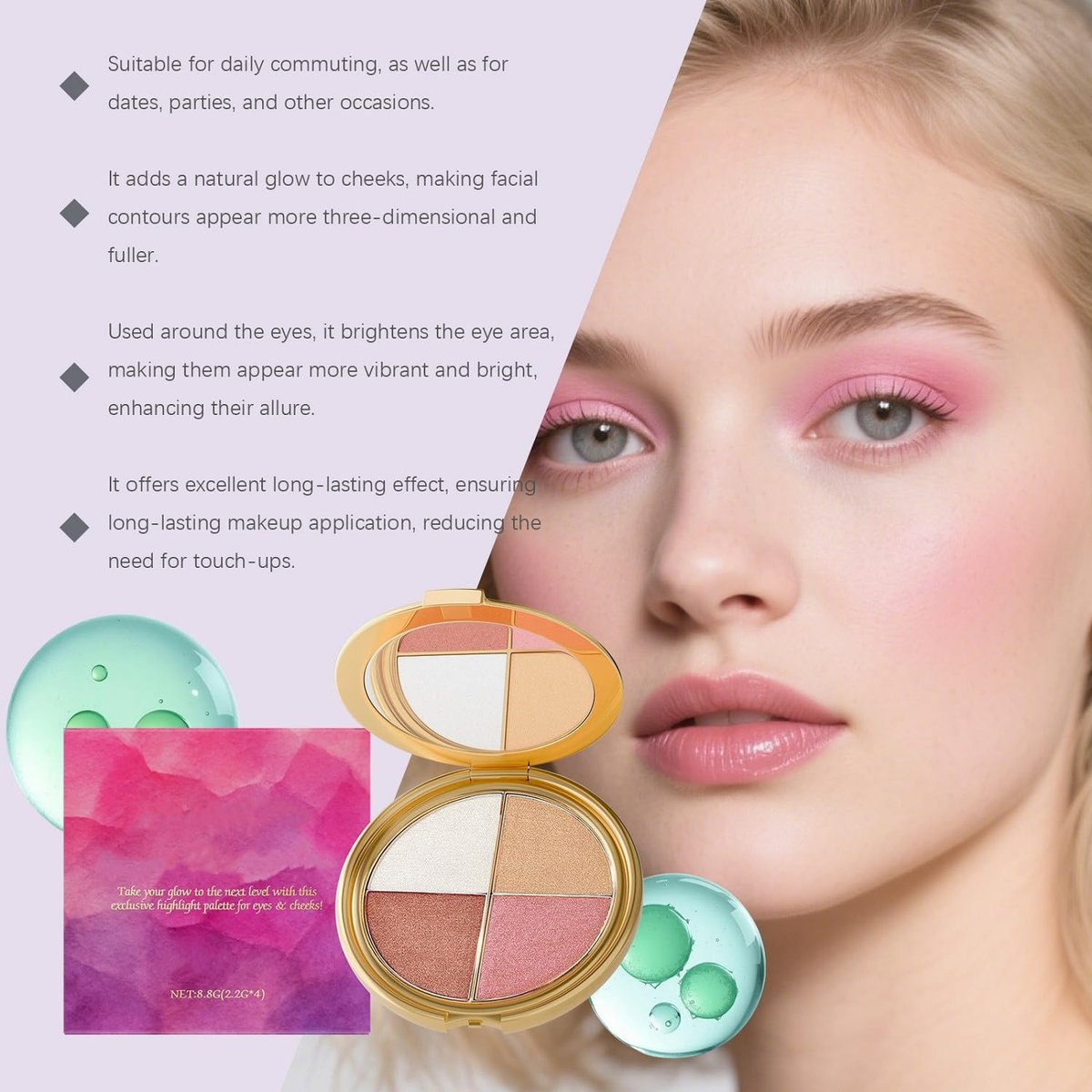 4-in-1 Eye & Cheek Palette – Eyeshadow, Highlighter & Blush Makeup Kit for Women & Girls Avelisse