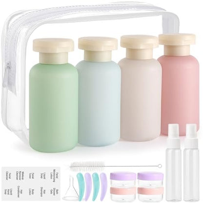 18 Pack Travel Bottles for Toiletries - TSA Approved Leak Proof Refillable Plastic Travel Containers, BPA Free Travel Essentials for Shampoo Conditioner Lotion Liquids, Airport Carry On Accessories