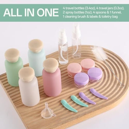 18 Pack Travel Bottles for Toiletries - TSA Approved Leak Proof Refillable Plastic Travel Containers, BPA Free Travel Essentials for Shampoo Conditioner Lotion Liquids, Airport Carry On Accessories