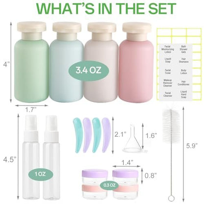 18 Pack Travel Bottles for Toiletries - TSA Approved Leak Proof Refillable Plastic Travel Containers, BPA Free Travel Essentials for Shampoo Conditioner Lotion Liquids, Airport Carry On Accessories