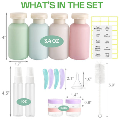 18 Pack Travel Bottles for Toiletries - TSA Approved Leak Proof Refillable Plastic Travel Containers, BPA Free Travel Essentials for Shampoo Conditioner Lotion Liquids, Airport Carry On Accessories