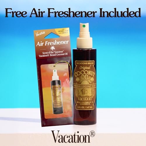 Vacation Coconut Oil SPF 15 & Air Freshener Bundle, Lightweight Sunscreen Oil Spray, Transparent On All Skin Tones, Hydrating & Nourishing, Non-Greasy Finish, 5 Fl. Oz. Avelisse