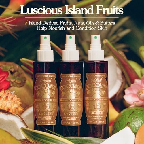 Vacation Coconut Oil SPF 15 & Air Freshener Bundle, Lightweight Sunscreen Oil Spray, Transparent On All Skin Tones, Hydrating & Nourishing, Non-Greasy Finish, 5 Fl. Oz. Avelisse