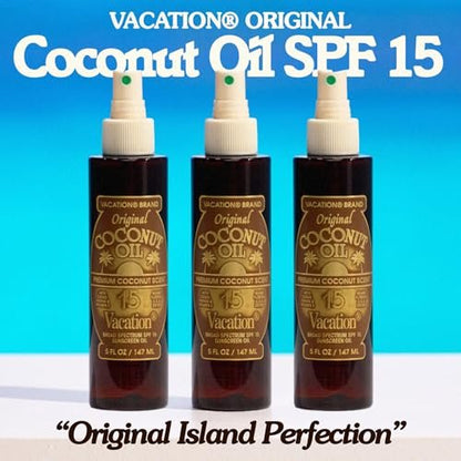 Vacation Coconut Oil SPF 15 & Air Freshener Bundle, Lightweight Sunscreen Oil Spray, Transparent On All Skin Tones, Hydrating & Nourishing, Non-Greasy Finish, 5 Fl. Oz. Avelisse