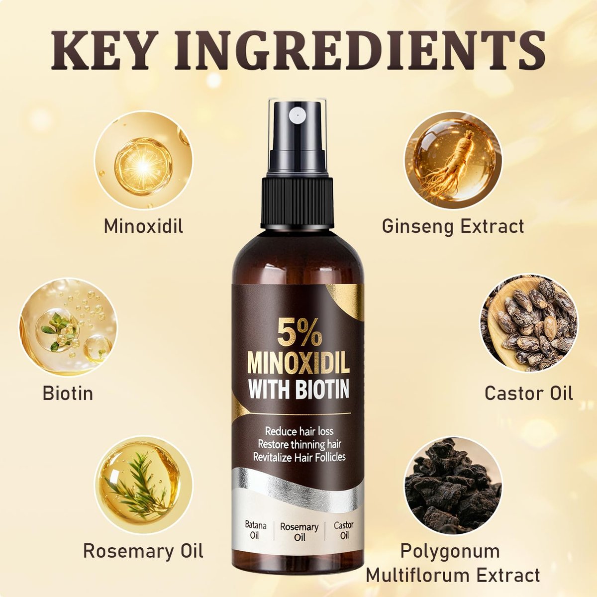 5% Minoxidil Hair Growth Spray for Men & Women with Biotin, Rosemary & Batana Extracts - Extra Strength Treatment for Hair Loss, Thinning & Beard Regrowth, 3.38 Fl Oz - görsel 7