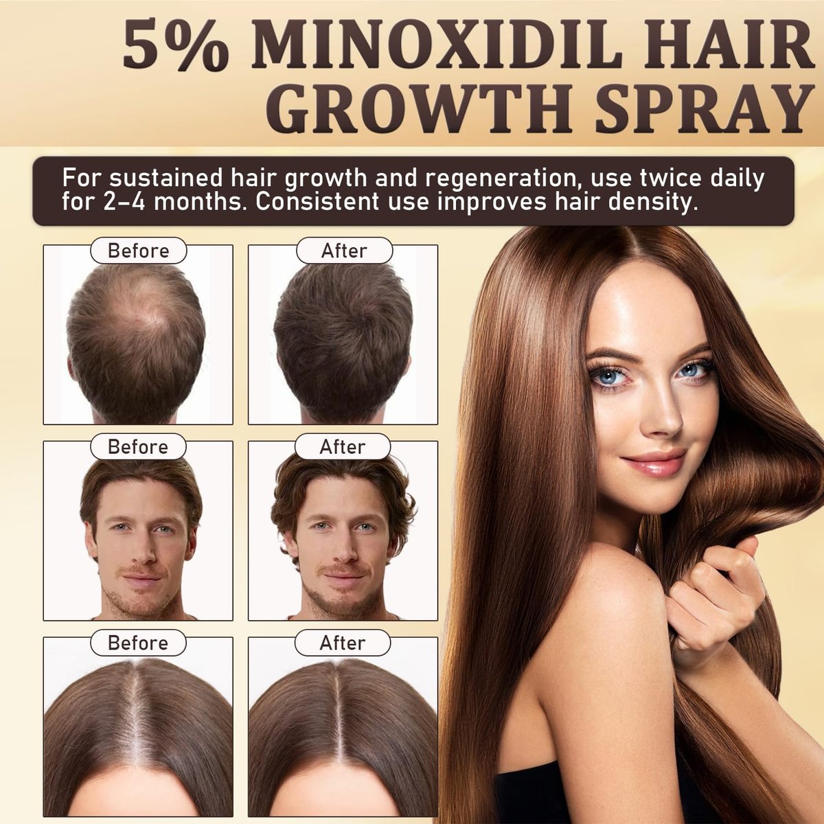 5% Minoxidil Hair Growth Spray for Men & Women with Biotin, Rosemary & Batana Extracts - Extra Strength Treatment for Hair Loss, Thinning & Beard Regrowth, 3.38 Fl Oz - görsel 9