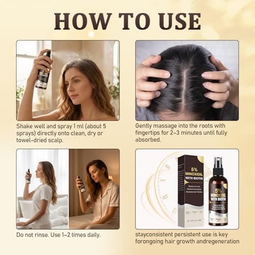 5% Minoxidil Hair Growth Spray for Men & Women with Biotin, Rosemary & Batana Extracts - Extra Strength Treatment for Hair Loss, Thinning & Beard Regrowth, 3.38 Fl Oz - görsel 12
