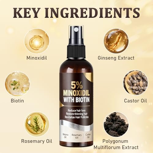 5% Minoxidil Hair Growth Spray for Men & Women with Biotin, Rosemary & Batana Extracts - Extra Strength Treatment for Hair Loss, Thinning & Beard Regrowth, 3.38 Fl Oz - görsel 8