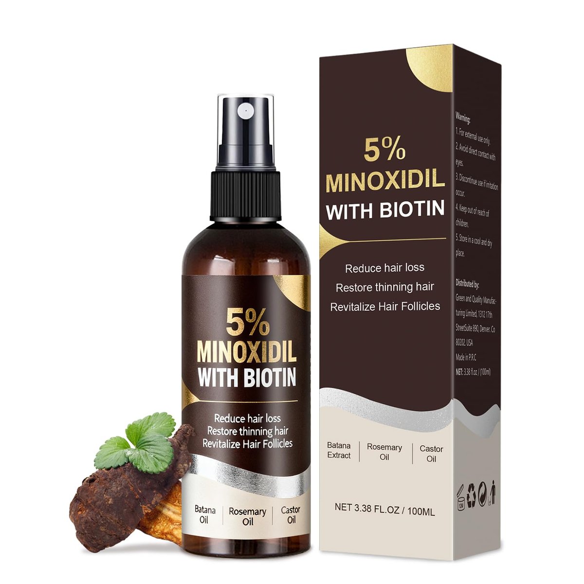 5% Minoxidil Hair Growth Spray for Men & Women with Biotin, Rosemary & Batana Extracts - Extra Strength Treatment for Hair Loss, Thinning & Beard Regrowth, 3.38 Fl Oz - görsel 1