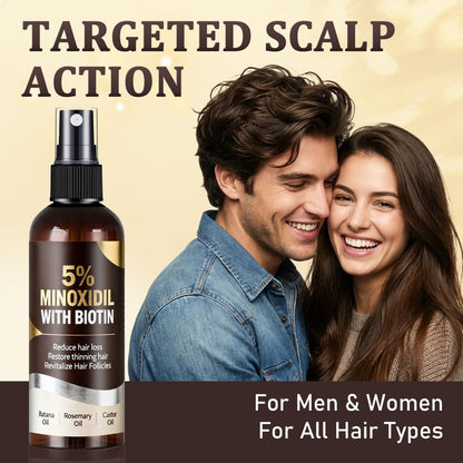 5% Minoxidil Hair Growth Spray for Men & Women with Biotin, Rosemary & Batana Extracts - Extra Strength Treatment for Hair Loss, Thinning & Beard Regrowth, 3.38 Fl Oz