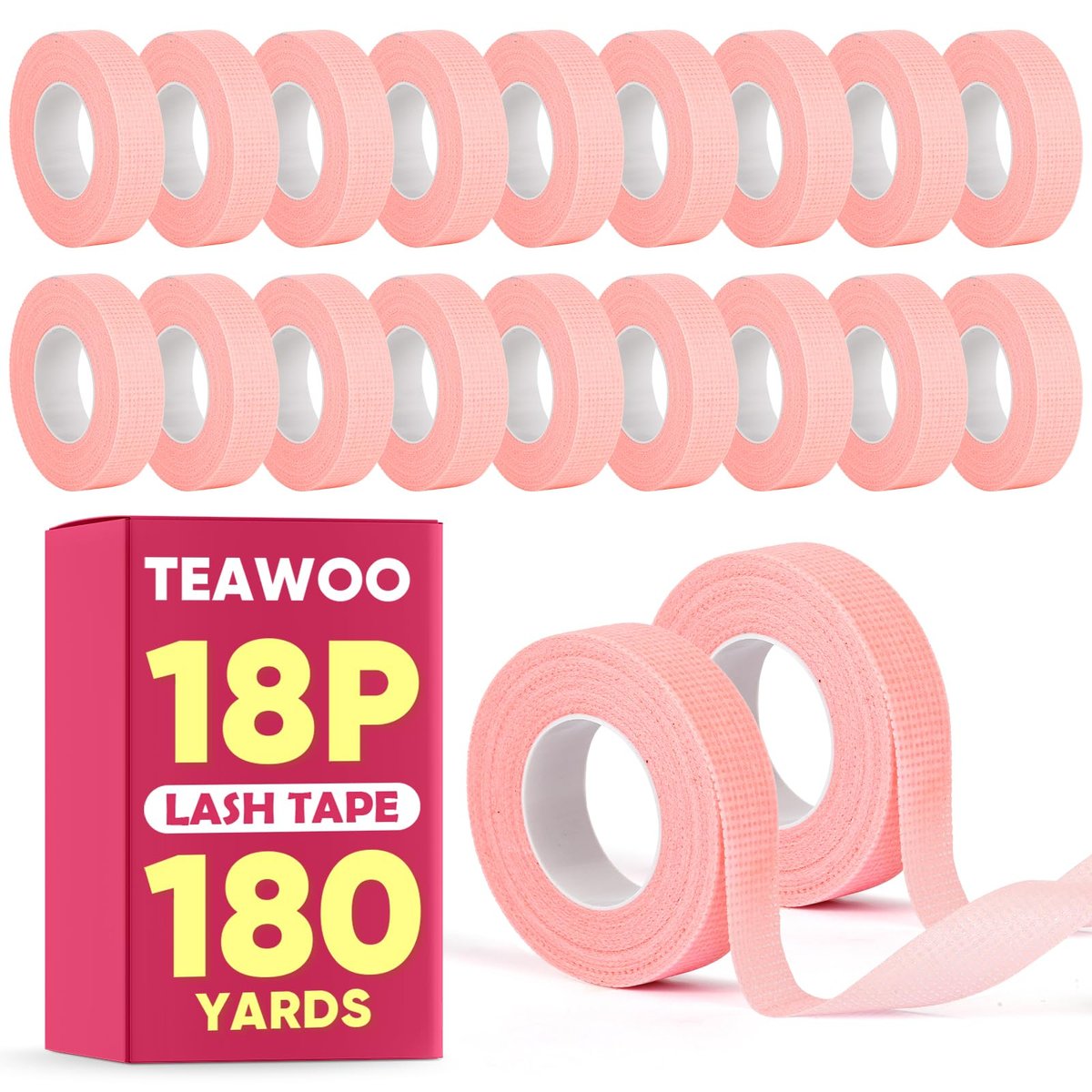 TEAWOO 18 Rolls Lash Tape for Eyelash Extensions – Pink Silicone Tape, 180 Yards - görsel 1
