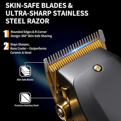 Elehomyou Cordless Hair Clippers for Men - 15-Piece Grooming Set with 8 Color-Coded Guards, Stainless Steel Blades, Beard Trimmer & Barber Accessories Avelisse