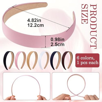 Incinkod 6 Pcs 1 Inch Thick Headbands for Women - Fashion Wide Headbands, Trendy Elastic Cute Headband, Fall Head Bands (6 Colors)