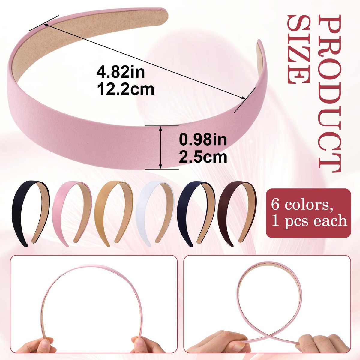 Incinkod 6 Pcs 1 Inch Thick Headbands for Women - Fashion Wide Headbands, Trendy Elastic Cute Headband, Fall Head Bands (6 Colors) - görsel 3