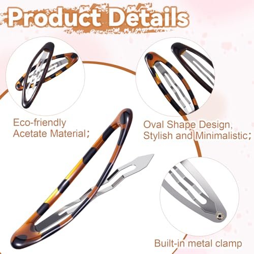 SmallCat 8 Pcs Metal Hair Barrettes for Women - Oval Large Barrettes & Small Snap Hair Clips, Flat Non-Slip Design (Black & Tortoise) - görsel 6