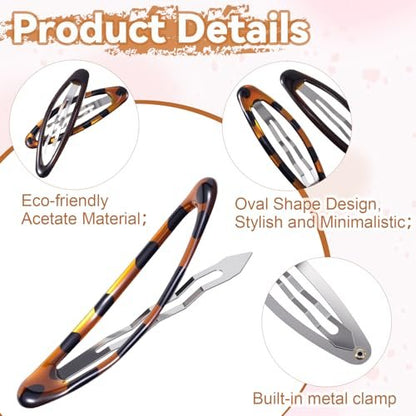 SmallCat 8 Pcs Metal Hair Barrettes for Women - Oval Large Barrettes & Small Snap Hair Clips, Flat Non-Slip Design (Black & Tortoise)