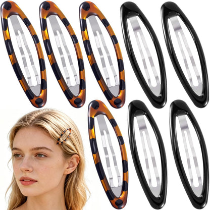 SmallCat 8 Pcs Metal Hair Barrettes for Women - Oval Large Barrettes & Small Snap Hair Clips, Flat Non-Slip Design (Black & Tortoise)